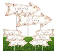 Funmemoir Boho Wedding Directional Signs, 6PCS Boho Floral Wedding Arrow Signs with Stakes, Double-Sided Printing, Waterproof, 40 x 17 cm/ 15.75 x 6.69 inches, 35 cm Tall
