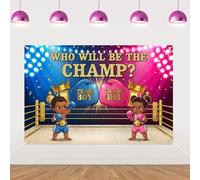 Funmemoir Boxing Gender Reveal Party Backdrop 5x3ft Vinyl Photography Background Who Will Be The Champ Team Boy Vs Girl Pink Blue Boxer Wrestling Fight Sports Gym Theme Baby Shower Decoration