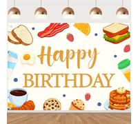 Funmemoir Breakfast Brunch Party Backdrop 5x7 Ft - Happy Birthday Vinyl Background, Breakfast Food Theme Birthday Party Decorations, Let's Brunch Theme Celebration Supplies