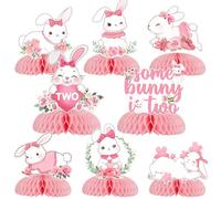 Funmemoir Bunny 2nd Birthday Decorations - 8pcs Pink Rabbit 2nd Honeycomb Centerpieces Double-Sided Table Decorations for Girls Some Bunny is Two Decor, 2 Year Old Birthday Party Supplies