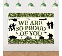 Funmemoir Camouflage Army We Are So Proud of You Backdrop 5x3ft Military Theme Vinyl Banner with Grommets & Ribbon for Graduation, Welcome Home, Going Away Parties