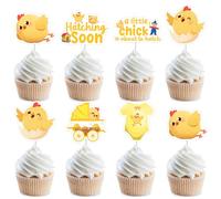 Funmemoir Chick Baby Shower Decorations - 36PCS A Little Chick Is About to Hatch Cupcake Toppers, Farm Animal Theme Party Supplies for Hatching Soon Barnyard Baby Shower Celebrations