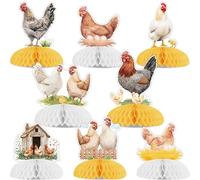 Funmemoir Chicken Party Decorations - 8PCS Chicken Honeycomb Centerpieces, Farmhouse Chick Hen Rooster Party Table Decorations for Farm Animals Barnyard Birthday Baby Shower Party Decorations