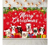 Funmemoir Christmas Backdrop Banner, Dog Christmas Photo Backdrop, Merry Christmas Puppy Santa Dogs Background Tapestry Red for Photography Winter Holiday Xmas Eve Family Party Decoration 5x3ft