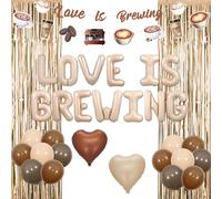 Funmemoir Coffee Bridal Shower Decorations Love Is Brewing Balloons Banner Coffee Theme Garland Foil Fringe for Girls Women Coffee Theme Bachelorette Bridal Shower Wedding Shower Party Supplies