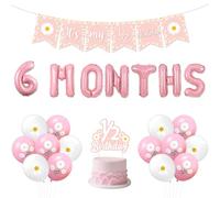Funmemoir Daisy 1/2 Half Birthday Party Decorations Girl - It's My 1/2 Birthday Banner, Cake Topper, 6 Month Foil Balloons, Flower Print Balloons for Daisy Floral Groovy Half Theme Party