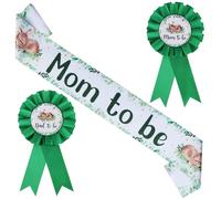 Funmemoir Deer Baby Shower Decorations - Oh Deer Mom to Be Sash and Mom to Be & Dad to Be Corsage Pins, Sage Green Woodland Animal Baby Shower Sash and Pin for New Parents Pregnancy Party