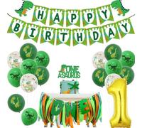 Funmemoir Dinosaur 1st Birthday Decorations for Boys - Happy Birthday Banner, One a Saurus Cake Topper, High Chair Banner, 1 Foil Number Balloon for Jungle Dinosaur Themed One Year Old Party Decor