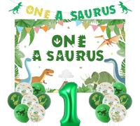 Funmemoir Dinosaur 1st Birthday Decorations - One a Saurus Backdrop and Glitter Banner, 1 Foil Number Balloon, Print Balloons for Dinosaur Themed First Birthday Party Decor