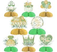 Funmemoir Engagement Party Decorations Sage Green - 8pcs Engaged Honeycomb Centerpieces Double Sided Engagement Party Table Decorations for Engagement He Asked She Said Yes Bridal Shower Supplies