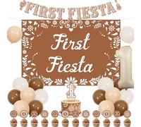 Funmemoir First Fiesta Mexican 1st Birthday Decorations Talavera Terracotta Theme with Backdrop 5x3ft Banner Cake Topper Cupcake Toppers Number 1 Foil Balloon Latex Balloons for Boys Girls