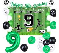 Funmemoir Football 9th Birthday Decorations - Happy 9th Birthday Backdrop, Banner, 9 Foil Number Balloon, Printing Balloons for Boys Football Fans 9 Year Old Party Decorations
