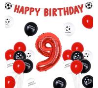 Funmemoir Football 9th Birthday Decorations Red- Happy Birthday Banner, 9 Foil Number Balloon, Double-Sided Print Balloons, Football Fans Birthday Decorations Age 9