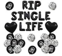 Funmemoir Gothic Hen Party Decorations,Rip Single Life Balloons Banner,Goth Tomb Skull Print Balloons,Heart Foil for Bachelorette Engagement Wedding Decorations,Black,(PDEC-0021)