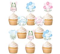 Funmemoir Greenery Gender Reveal Decorations - 36PCS He or She What Will Baby Be Cupcake Toppers, Sage Green Eucalyptus Rustic Neutral Boy or Girl Gender Reveal Baby Shower Cake Decorations