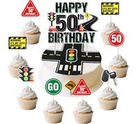 Funmemoir Happy 50th Birthday Cake Topper & Cupcake Toppers - It's My 50th Birthday Cake Decoration, Funny Warning Signs Tags Cheers to 50 Years Caution Logos Party Supplies for Adult