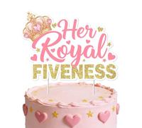 Funmemoir Her Royal Fiveness Cake Topper, Pink Princess 5th Birthday Party Decorations, Princess Theme Pre-Assembled Cake Decor for Her Royal 5ness Castle Crown 5 Years Old Birthday Party