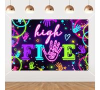 Funmemoir Hi Five Birthday Party Decorations Girl, Neon Birthday Party Decorations - High Five Backdrop, Let's Glow Neon 5th Photography