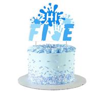 Funmemoir High Five Birthday Party Decorations Boy - Hi Five Cake Topper, Blue 5th Handprint Party Cake Decorations for Handprint Officially a Handful 5 Year Old Boy Birthday Decor