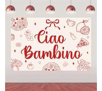 Funmemoir Italian Baby Shower Decorations Boy - Red "Ciao Bambino" Themed Baby Shower Backdrop for Boys, 5 * 3ft Vinyl Banner Photo Background for Italy-Themed Pizza Party Decor