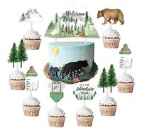 Funmemoir Let the Adventure Begin Baby Shower Decorations - 25PCS Cake Topper Cupcake Toppers, Our Greatest Adventure Forest Mountain Baby Shower Decorations for Boys