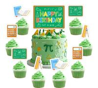 Funmemoir Math-Themed Birthday Cake Topper Set - 1 Cake Topper & 24 Cupcake Toppers for Math Birthday Party Decorations, Pi Day, Classroom Celebrations, and Educational Fun
