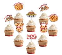 Funmemoir Meatballs or No Meatballs Cupcake Toppers, 24-Pack Double Sided Paper Cake Decor for Italian Food Theme Gender Reveal Party and Baby Shower Decorations