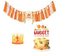 Funmemoir Our Little Nugget is Turning One High Chair Banner Set, Fast Food Chicken Nugget 1st Birthday Decorations with Cake Topper and Party Hat for Nugget First Birthday Celebration