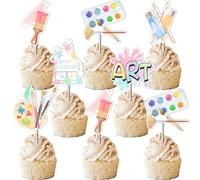 Funmemoir Pastel Rainbow Art Birthday Party Cake Decor - 24pcs Cupcake Toppers