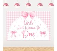 Funmemoir Pink Bow 1st Birthday Party Decorations Girls Just Wanna Be One Backdrop 1st Backdrop Banner for Girls Pink Bow Themed First Birthday Photography Background 5x3ft