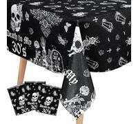 Funmemoir Rip 30s Birthday Decorations - 3PCS Gothic 40th Birthday Tablecloth 51 x 108 Inches, Death to My Thirties Disposable Rectangular Table Covers for Funeral for My Youth Party