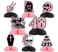 Funmemoir Rip Thirties Birthday Decorations - 8PCS 40th Birthday Honeycomb Centerpieces, Rose Gold Gothic Funeral for My Youth 40th Death to My Thirties Rip 30s Decorations for Women