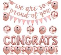 Funmemoir Rose Gold Graduation Party Decorations 2026 Include We Are So Proud Of You Banner, Rose Gold Triangle Bunting Garland, Congrats Foil Balloons, Congratulations Grad Well Done Party Decor