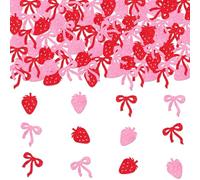 Funmemoir Strawberry and Bow Party Decorations - 200PCS Table Confetti, Pink and Red Strawberry Bow Berry Sweet Summer Fruit Party Decorations for Baby Shower Birthday Wedding Bridal Shower