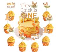Funmemoir This Chick Is One Party Decorations - Chicken 1st Birthday Party Cake Topper & 24PCS Cupcake Toppers, Little Chick Farm Animal Barnyard First Birthday Supplies for Boy or Girl
