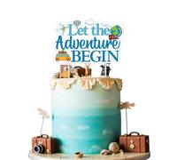 Funmemoir Travel Theme Party Decorations - Let the Adventure Begin Cake Topper, Travel Around the World Cake Decorations for Baby Shower Going Away Farewell Retirement Birthday Party
