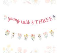 Funmemoir Wildflower 3rd Birthday Decorations Young Wild and Three Wildflower Banner Colorful Wildflower Garland for Girls Wildflower Flower Floral 3 Year Old Birthday Party Decorations