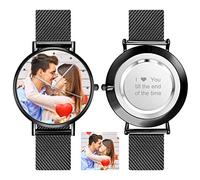 Funmii Custom Photo Watch for Women Men Personalised Engraved Text Alloy Watch Customised Silver Wrist Watches Personalised Photo Gift for Dad Mom Husband Wife Boyfriend Girlfriend