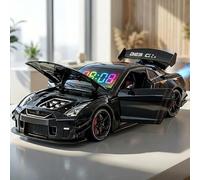 Funmii Modern Sports Car Alarm Clock 1:24 Diecast Model Car with LED Digital Display Realistic Engine Sounds & Mist Exhaust Spray Pull Back Racing Car Desk Decor Fathers Day