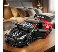Funmii Modern Sports Car Alarm Clock, 1:24 Diecast Model Car with LED Digital Display, Realistic Engine Sounds & Mist Exhaust Spray, Pull Back Racing Car Desk Decor, Ideal