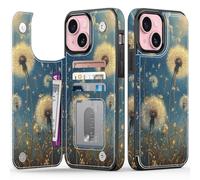 FUNMIKO for iPhone 13 Mini Wallet Case with Card Holder + Cash Clip, RFID-Blocking, Military-Grade Drop Protection & UV-Printed Artwork, Magnetic Closure with Leather Kickstand - Dandelion in The Sky