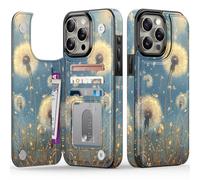 FUNMIKO for iPhone 14 Pro Max Wallet Case with Card Holder + Cash Clip, RFID-Blocking, Military-Grade Drop Protection & UV-Printed Artwork, Magnetic Closure with Kickstand - Dandelion in The Sky