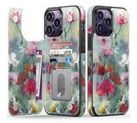 FUNMIKO for iPhone 14 Pro Max Wallet Case with Card Holder, RFID-Blocking, Military-Grade Drop Protection & Floral Animal Design, Magnetic Closure with Leather Kickstand - Dreamy Flowers