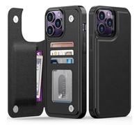 FUNMIKO for iPhone 14 Pro Max Wallet Case with Card Holder, RFID-Blocking, Military-Grade Protection & Floral Animal Design, Magnetic Closure with Leather Kickstand - Black