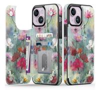 FUNMIKO for iPhone 14 Wallet Case with Card Holder, RFID-Blocking, Military-Grade Drop Protection & Floral Animal Design, Magnetic Closure with Leather Kickstand - Dreamy Flowers
