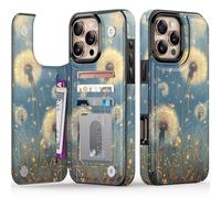 FUNMIKO for iPhone 16 Pro Max Wallet Case with Card Holder + Cash Clip, RFID-Blocking, Military-Grade Drop Protection & UV-Printed Artwork, Magnetic Closure with Kickstand - Dandelion in The Sky