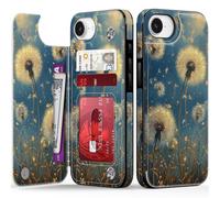 FUNMIKO for iPhone 16e Wallet Case with Card Holder + Cash Clip, RFID-Blocking, Military-Grade Drop Protection & UV-Printed Artwork, Magnetic Closure with Leather Kickstand - Dandelion in The Sky