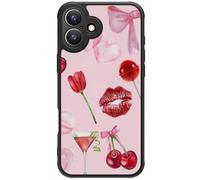 FUNMIKO for iPhone XX Case Wireless Charging & Military-Grade Protection - Trendy Floral Design for Women Girls, Matte Non-Slip Phone Cover with Shockproof Corners - Romantic Red Elements