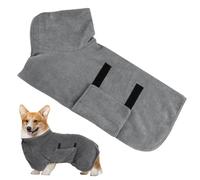 Funmo Dog Bathrobe, Small Dog Bathrobe, Grey, Super Absorbent, Fastening, Adjustable, Polyester & Polyamide, Perfect for Drying After Bathing, Walking, Swimming