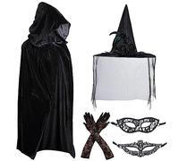 Funmo Halloween Costume Women's Ghost Black Ghost Bride Evil Queen Women's Witch Costume Fancy Dress Costumes Cosplay Halloween Party Carnival Dress for Adults Dress Up Party 150 cm